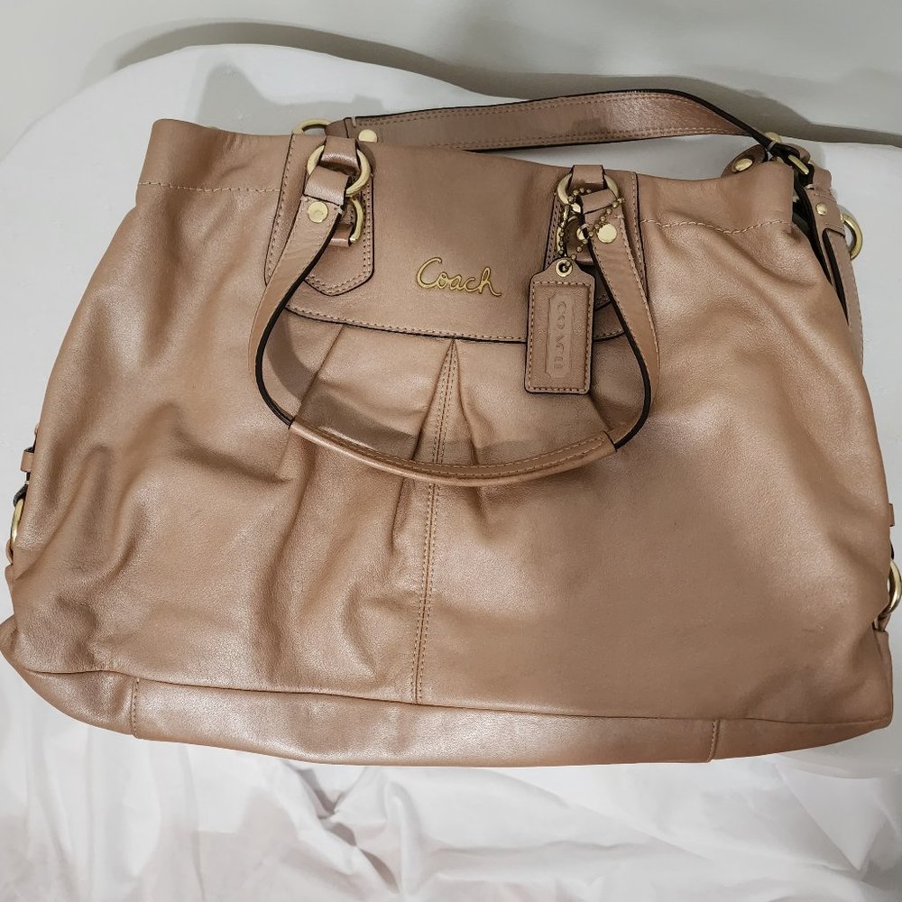 NWOT Authentic Coach Bronze/Lavender Leather Convertible Satchel